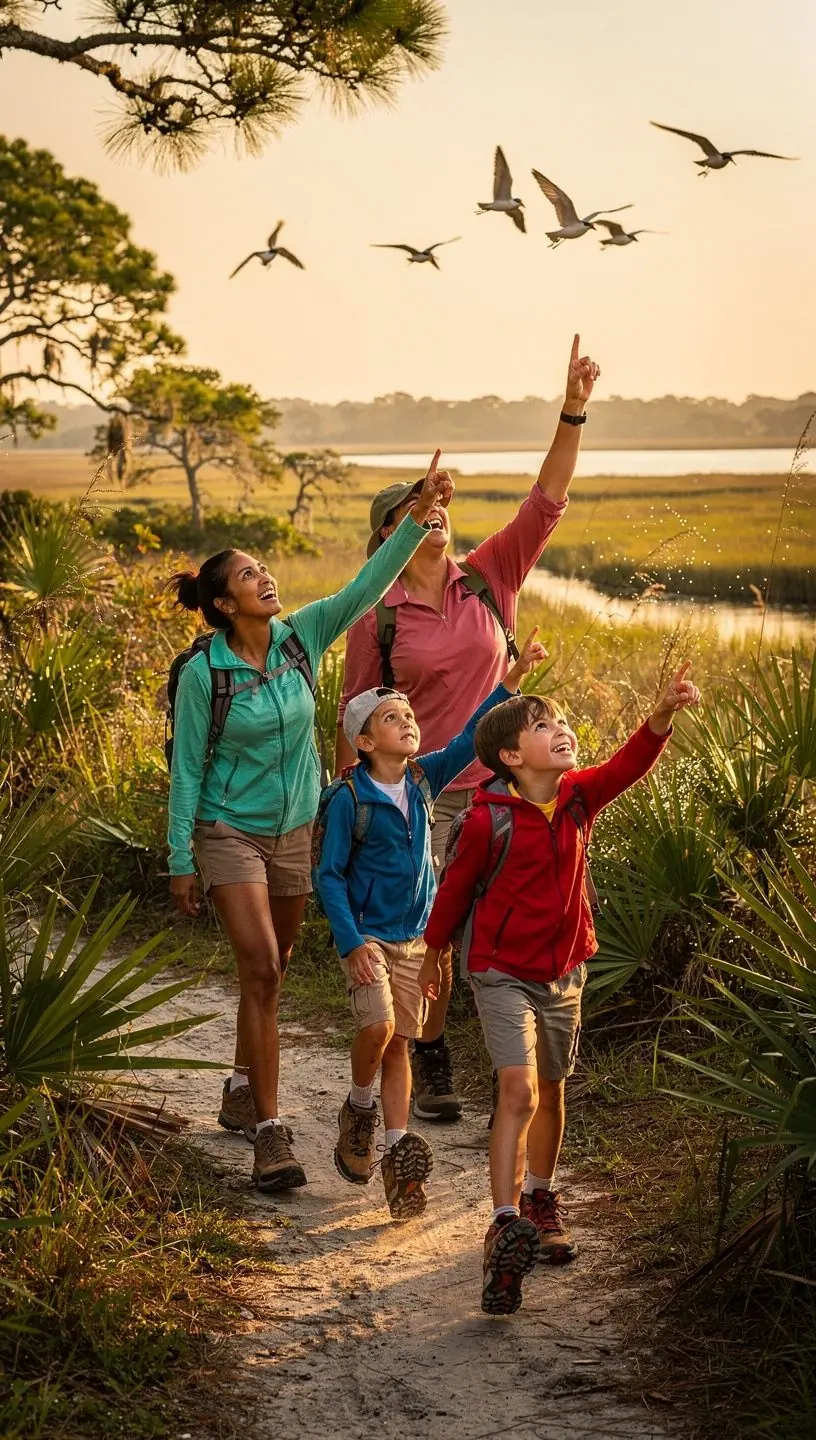 Family enjoying a flexible coastal itinerary with kayaking and beach activities in Florida.